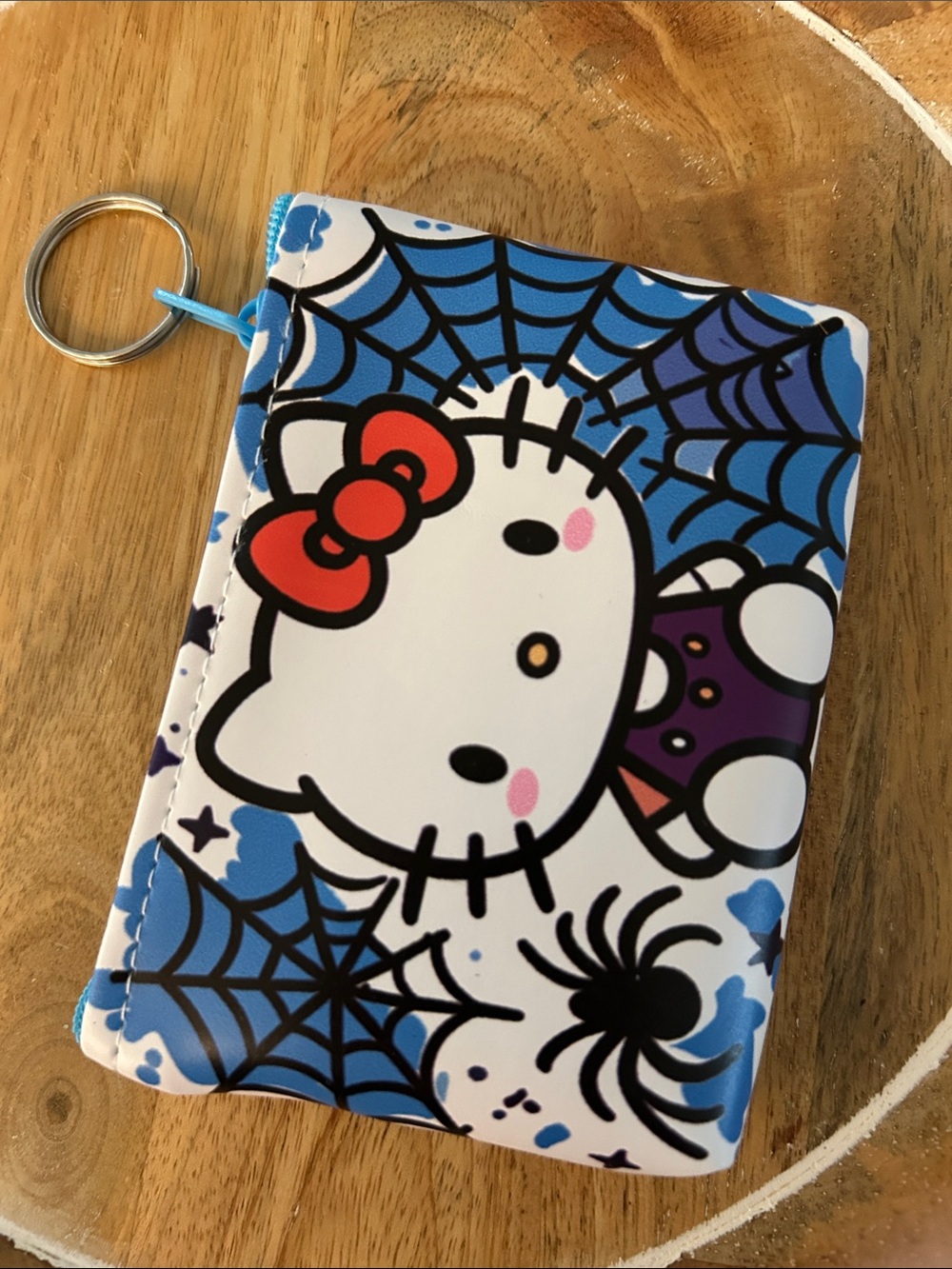 Hello Kitty Blue Spider-Web Card Holder Keychain NEW ID holder Halloween